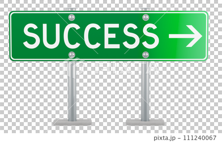 Success, concept. Green road sign with success inscription, 3D rendering Success, concept. Green road sign with success inscription, 3D rendering 111240067