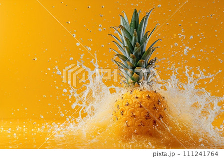 Powerful liquid explosion, pineapple, Orange Background Powerful liquid explosion, pineapple, Orange Background 111241764