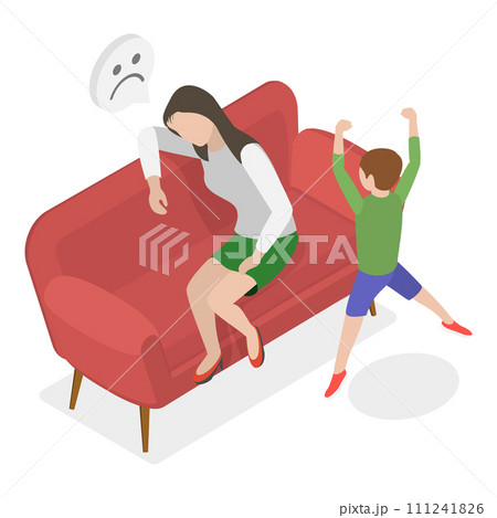 3D Isometric Flat Vector Illustration of Depressed Tired Parents. Item 1 3D Isometric Flat Vector Illustration of Depressed Tired Parents. Item 1 111241826