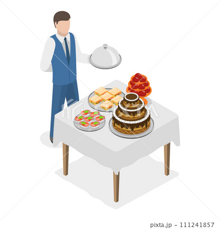 3D Isometric Flat Vector Set of Catering Services. Item 3 111241857