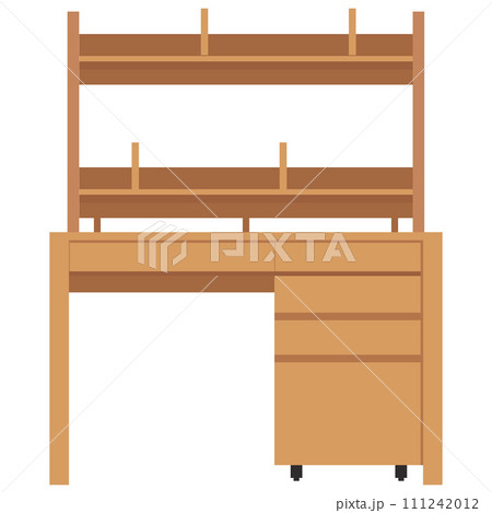 収納付きのシンプルな机のイラスト素材　ベクター 111242012