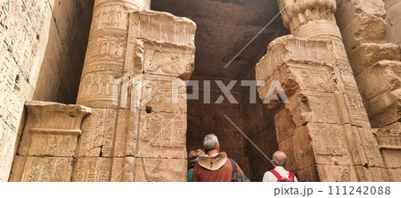 Statues of the Great Temple of Amun at sunset, Karnak Temple most famous view, Luxor, Egypt 111242088