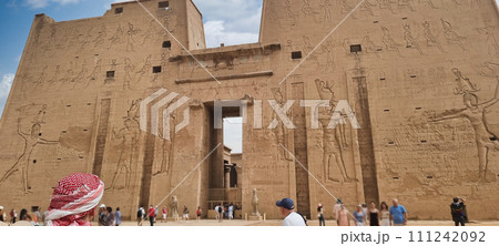 Statues of the Great Temple of Amun at sunset, Karnak Temple most famous view, Luxor, Egypt 111242092
