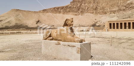 Statues of the Great Temple of Amun at sunset, Karnak Temple most famous view, Luxor, Egypt 111242096