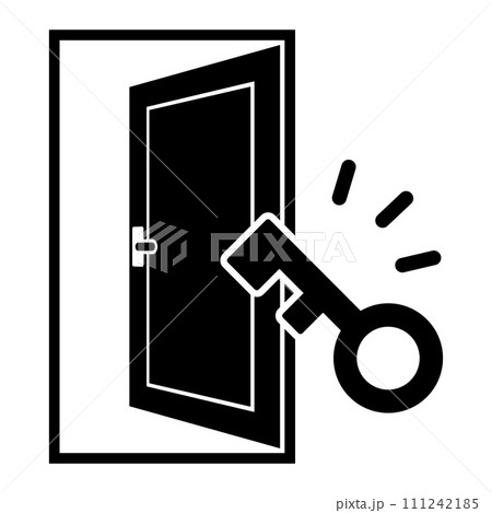 ドアを鍵で開けるシルエット 111242185