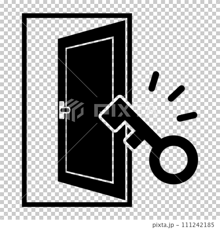 ドアを鍵で開けるシルエット 111242185