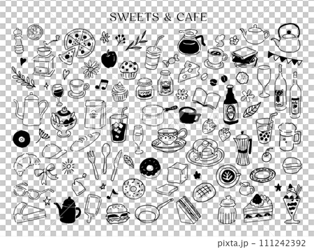 カフェとスイーツの線画イラスト カフェとスイーツの線画イラスト 111242392
