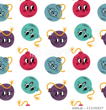 Cartoon funny bombs seamless pattern. Repeated explosives with burning wicks and faces in retro animation style. Cartoon dynamite characters. Grenade detonation. Garish vector background Cartoon funny bombs seamless pattern. Repeated explosives with burning wicks and faces in retro animation style. Cartoon dynamite characters. Grenade detonation. Garish vector background 111242627
