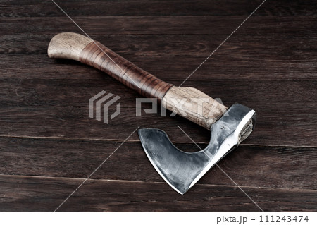 battle axe with wooden handle on white battle axe with wooden handle on white 111243474