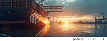 Cargo ship moored at the port. 111243501