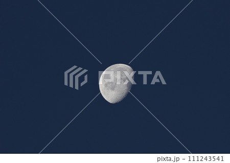 月齢18.1令和六年正月一日の朝、間もなく夜が明ける時、西に傾く寝待月 111243541