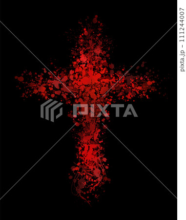 Red religious cross on a black background. bloody cross, hand drawing. Not AI. Vector illustration Red religious cross on a black background. bloody cross, hand drawing. Not AI. Vector illustration 111244007