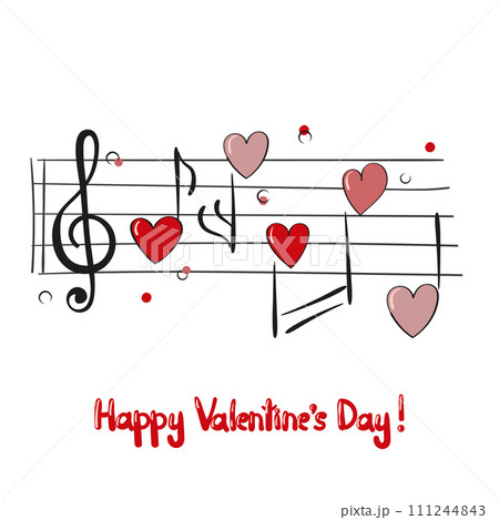 Valentines day card with music notes. Vector illustration 111244843