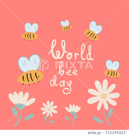 World bee day bees insect flowers flat design poster World bee day bees insect flowers flat design poster 111245822