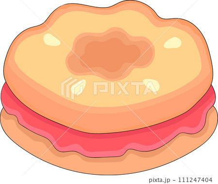delicious food doodle illustration, round sandwich with strawberry jam filling 111247404