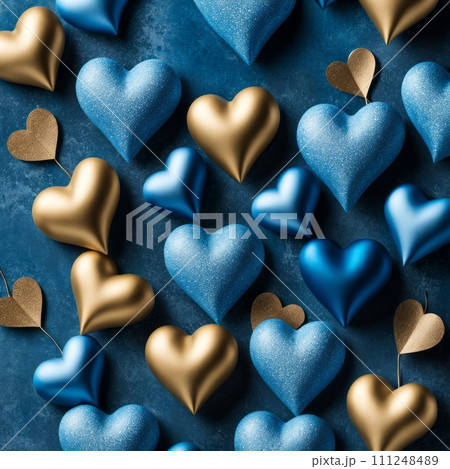 Blue silk hearts on a Blue color background 111248489