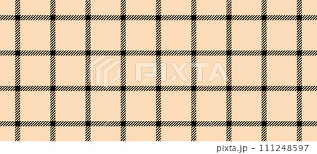 Seamless beige windowpane pattern. Checkered plaid repeating background. Tattersall tartan texture print for textile, fabric. Repeated neutral check wallpaper. Vector cozy blanket backdrop 111248597