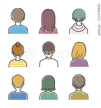 男女の上半身ベクターイラストセット　後ろ姿 111249009