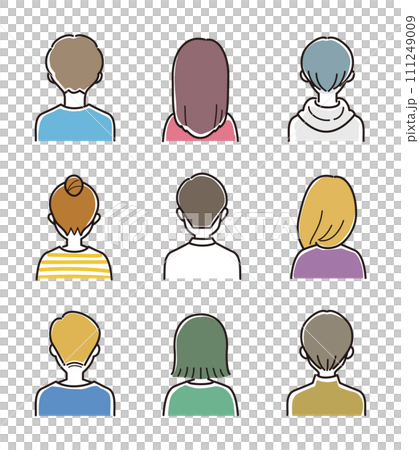 男女の上半身ベクターイラストセット　後ろ姿 111249009
