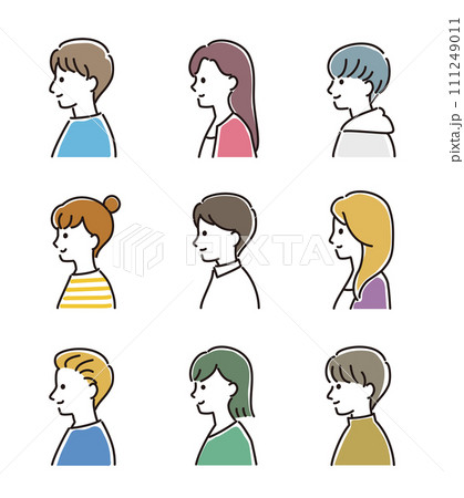 男女の上半身ベクターイラストセット 横顔 男女の上半身ベクターイラストセット 横顔 111249011
