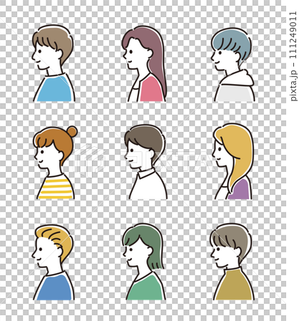 男女の上半身ベクターイラストセット 横顔 男女の上半身ベクターイラストセット 横顔 111249011
