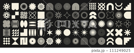Brutalist geometric shapes, symbols. Simple primitive elements and forms. Bauhaus retro design, trendy contemporary minimalist style. Vector illustration Brutalist geometric shapes, symbols. Simple primitive elements and forms. Bauhaus retro design, trendy contemporary minimalist style. Vector illustration 111249025