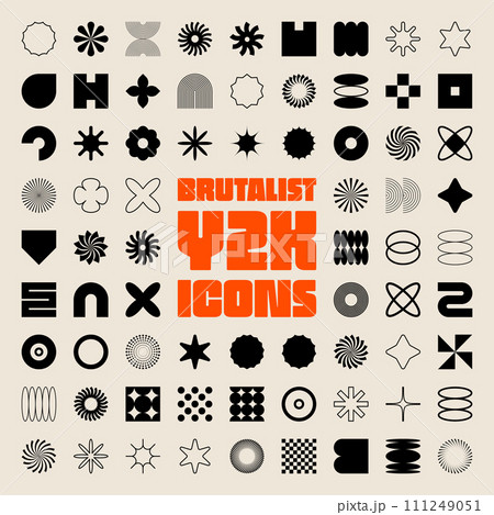 Brutalist geometric shapes, symbols. Simple primitive elements and forms. Bauhaus retro design, trendy contemporary minimalist style, y2k. Vector illustration Brutalist geometric shapes, symbols. Simple primitive elements and forms. Bauhaus retro design, trendy contemporary minimalist style, y2k. Vector illustration 111249051