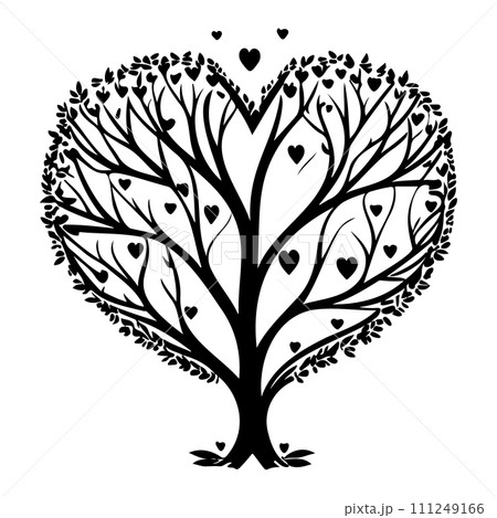 valentine tree love floral illustration sketch hand draw black 111249166