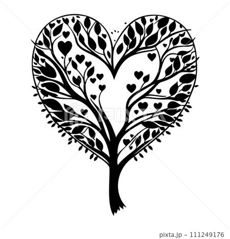 valentine tree love floral illustration sketch hand draw black 111249176