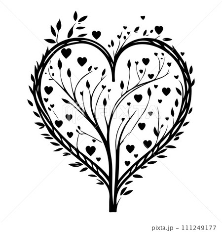 valentine tree love floral illustration sketch hand draw black 111249177