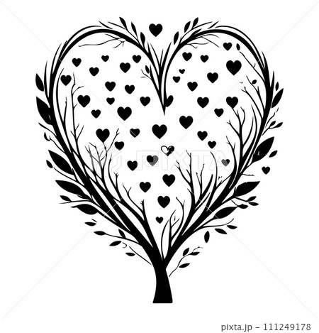 valentine tree love floral illustration sketch hand draw black 111249178
