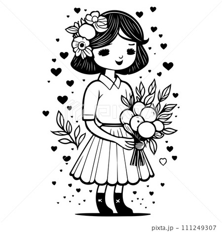 girl holding a bouquet of flowers valentine illustration sketch hand draw black girl holding a bouquet of flowers valentine illustration sketch hand draw black 111249307