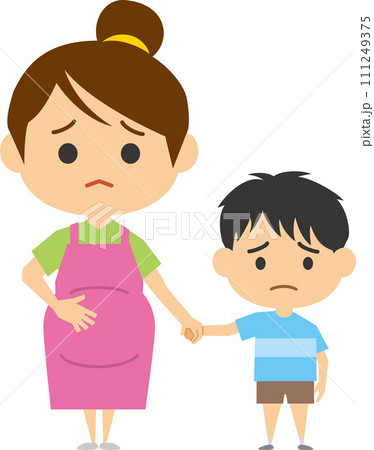 困り顔をしている妊婦さんと息子のイメージイラスト 111249375