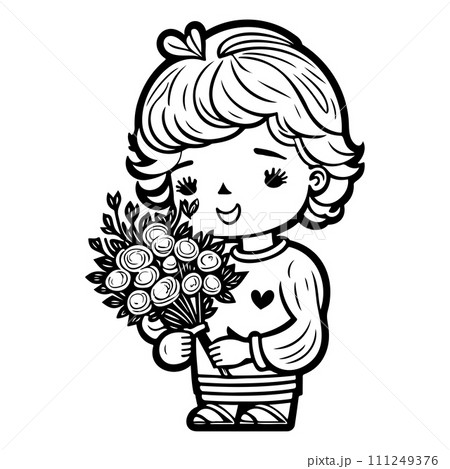 boy holding a bouquet of flowers valentine illustration sketch hand draw boy holding a bouquet of flowers valentine illustration sketch hand draw 111249376