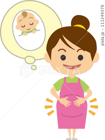 胎動を感じる妊婦さんのイメージイラスト 111249378