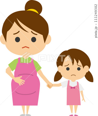 困り顔をしている妊婦さんと娘のイメージイラスト 困り顔をしている妊婦さんと娘のイメージイラスト 111249382