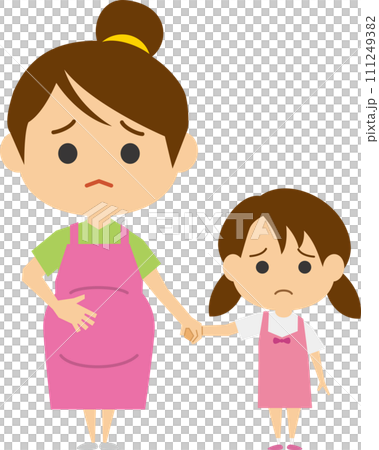 困り顔をしている妊婦さんと娘のイメージイラスト 困り顔をしている妊婦さんと娘のイメージイラスト 111249382