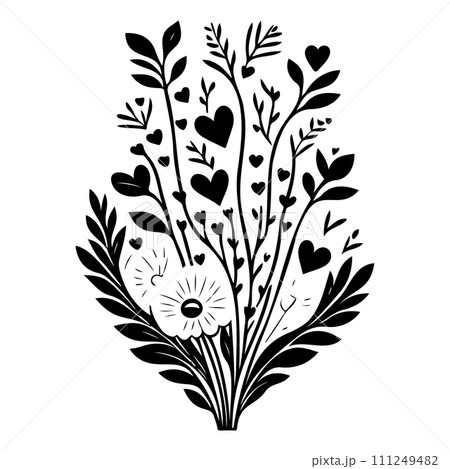 valentine bouquet flower leaves floral...のイラスト素材 [111249482] - PIXTA