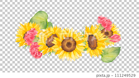 向日葵與紅色康乃馨框架畫水彩 111249529