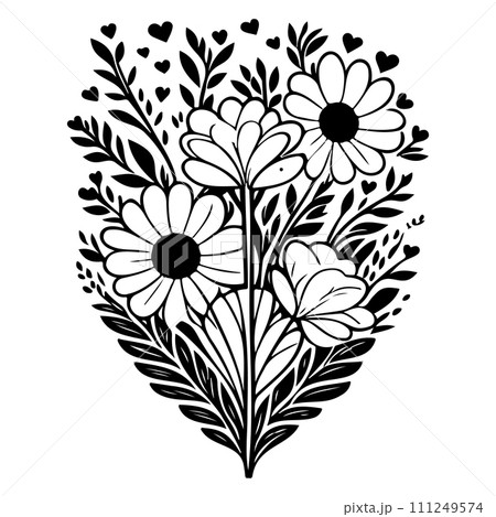 valentine bouquet flower leaves floral...のイラスト素材 [111249574] - PIXTA