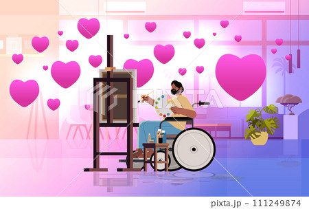 disabled man artist in wheelchair drawing on canvas creative art hobby people with disabilities valentines day celebration concept disabled man artist in wheelchair drawing on canvas creative art hobby people with disabilities valentines day celebration concept 111249874