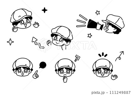 顔と手　ポーズ　表情　セット　白黒 111249887