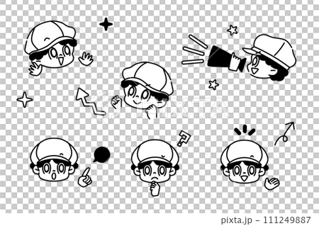 顔と手　ポーズ　表情　セット　白黒 111249887