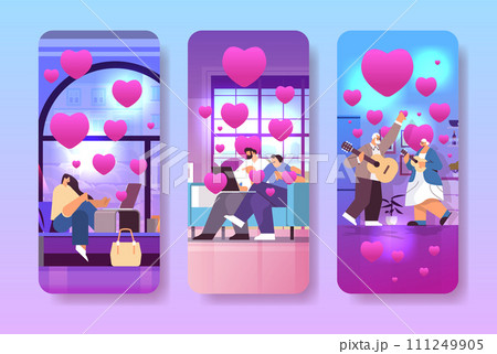 set people in love with pink love hearts celebrating happy valentines day 111249905