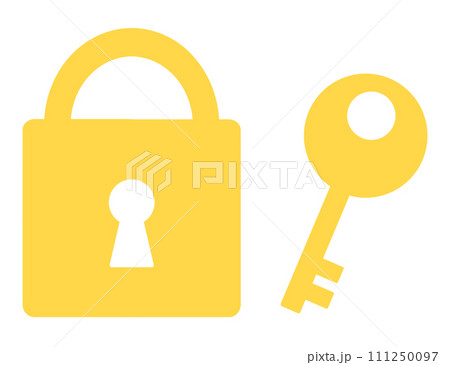 シンプルな黄色の南京錠と鍵マーク シンプルな黄色の南京錠と鍵マーク 111250097
