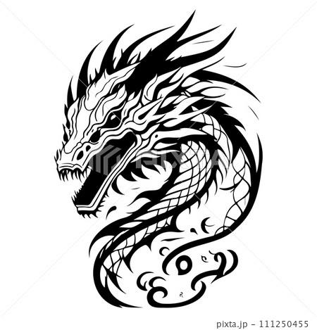 chinese head dragon illustration sketch hand draw black 111250455