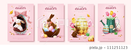 3D Pink Easter card template set 111251123