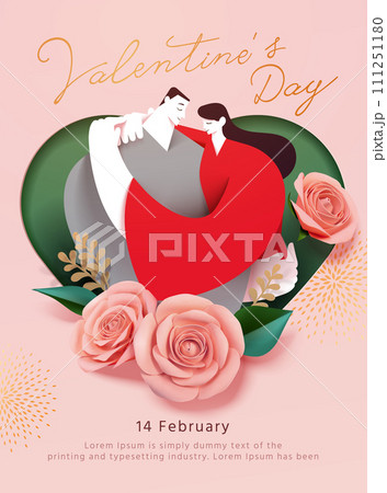 Paper art Valentines day poster Paper art Valentines day poster 111251180