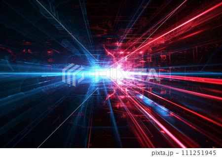 Black background with red and blue neon laser lines, futuristic style, with soft sunlight render. generative ai 111251945