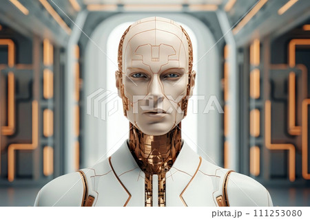 Abstract 3d robot head with artificial intelligence, Generative AI 111253080